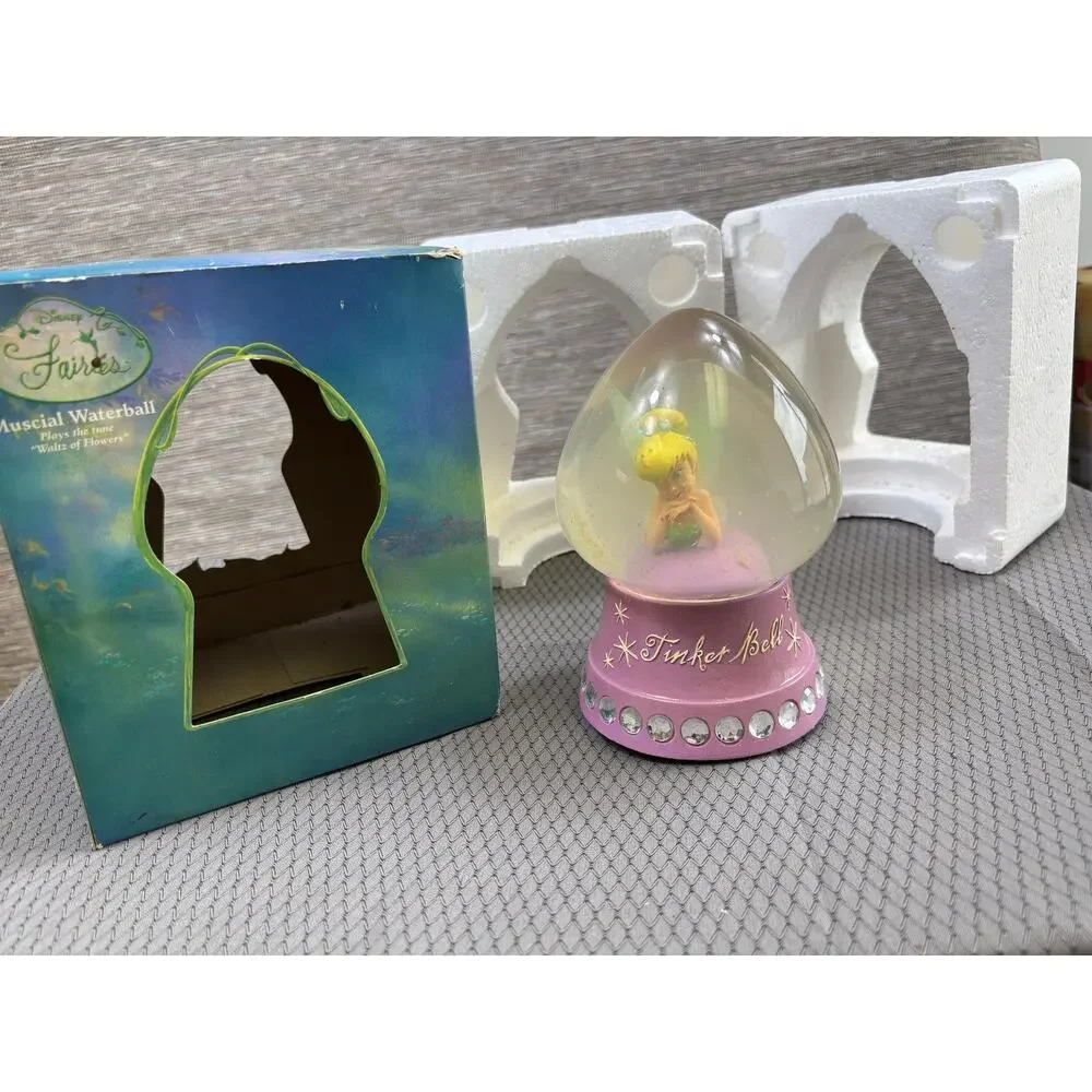 VTG Disney Fairies Tinker Bell Musical Waterball Snow Globe Waltz Of Flowers Box